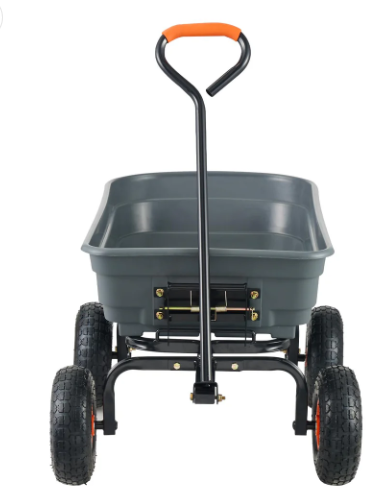 VEVOR 4 Cu.Ft. 600lbs Poly Garden Dump Cart, Heavy Duty 4 Wheel Wheelbarrow Yard Cart Dump Wagon with 10in All Terrain Wheels, Steel Frame and Quick Release System